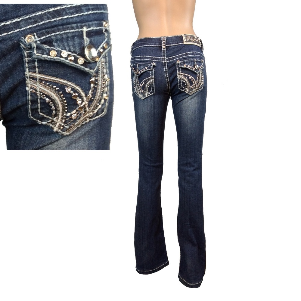 Miss Chic embroidered bling flare jeans